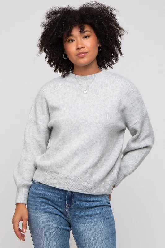 High - Low Hem Women's Cashmere - Blended SweatersCropped Women Sweater to Pair with High - Waisted BottomsSilver Bubble Sleeve Sweater High - Low Hem Women's Cashmere - Blended SweatersCropped Women Sweater to Pair with High - Waisted BottomsSilver Bubble Sleeve Sweater