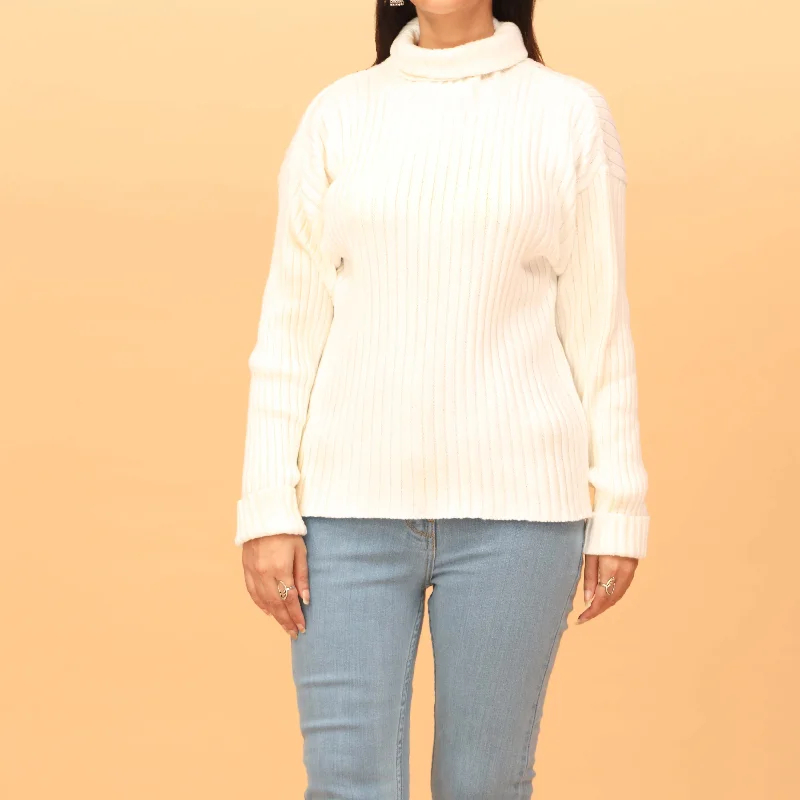 Plus Size Women's Side - Slit Sweaters in Bold SolidsSequin - Embellished Women Sweater for Special OccasionsWhite Plain Knitted High Neck Sweater PW4838 Plus Size Women's Side - Slit Sweaters in Bold SolidsSequin - Embellished Women Sweater for Special OccasionsWhite Plain Knitted High Neck Sweater PW4838