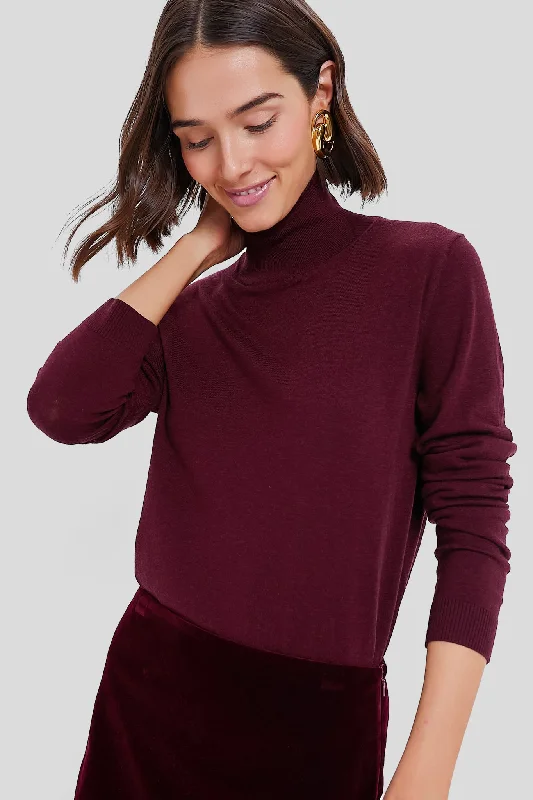 Sleeveless Women's Silk - Trimmed Sweaters for SummerLong - Sleeve Women Sweater with Ribbed CuffsWine Kiku Turtleneck Sleeveless Women's Silk - Trimmed Sweaters for SummerLong - Sleeve Women Sweater with Ribbed CuffsWine Kiku Turtleneck