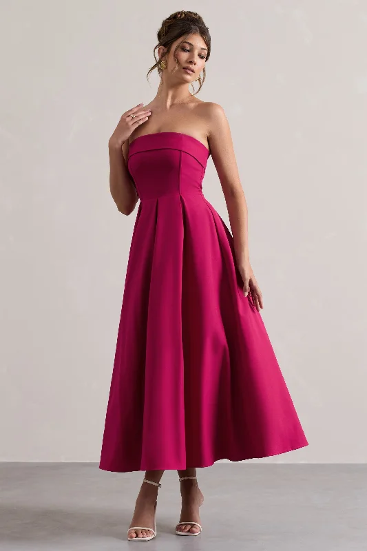 Sheath Women Dress with a Tailored Fit for a Professional LookAnnalise | Hot Pink Bandeau Skater Midi Dress Sheath Women Dress with a Tailored Fit for a Professional LookAnnalise | Hot Pink Bandeau Skater Midi Dress