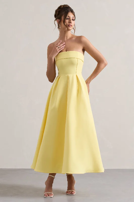 Long - Sleeve Women Dress in Velvet for a Luxurious Winter LookAnnalise | Lemon Bandeau Skater Midi Dress Long - Sleeve Women Dress in Velvet for a Luxurious Winter LookAnnalise | Lemon Bandeau Skater Midi Dress