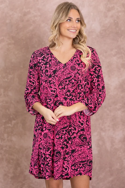 Off - the - Shoulder Women Dress for a Romantic and Feminine LookBlack And Neon Pink Wrinkle Free Dress Off - the - Shoulder Women Dress for a Romantic and Feminine LookBlack And Neon Pink Wrinkle Free Dress