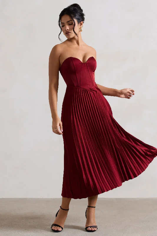 Lace - Embellished Women Dress for an Elegant and Sophisticated AppearanceBordeaux | Berry Satin Corset Style Midi Dress Lace - Embellished Women Dress for an Elegant and Sophisticated AppearanceBordeaux | Berry Satin Corset Style Midi Dress