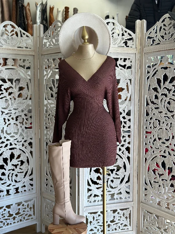 Off - the - Shoulder Women Dress for a Romantic and Feminine LookBrown Sweater Wrapped Dress Off - the - Shoulder Women Dress for a Romantic and Feminine LookBrown Sweater Wrapped Dress