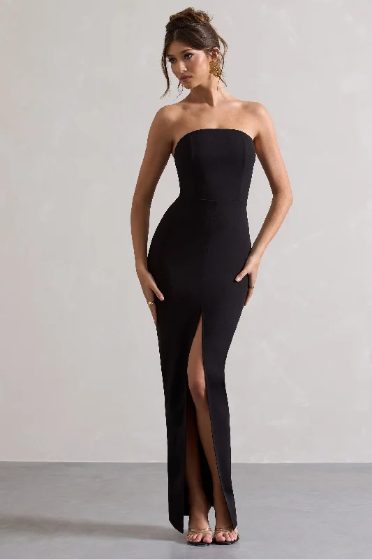 Mermaid - Style Women Dress with a Fitted Silhouette for Special OccasionsCailin | Black Strapless Split Maxi Dress Mermaid - Style Women Dress with a Fitted Silhouette for Special OccasionsCailin | Black Strapless Split Maxi Dress