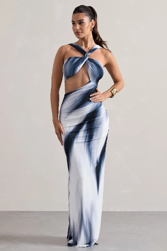 Off - the - Shoulder Women Dress for a Romantic and Feminine LookChorus | White Print Halter-Neck Split Maxi Dress With Cut-Out Off - the - Shoulder Women Dress for a Romantic and Feminine LookChorus | White Print Halter-Neck Split Maxi Dress With Cut-Out