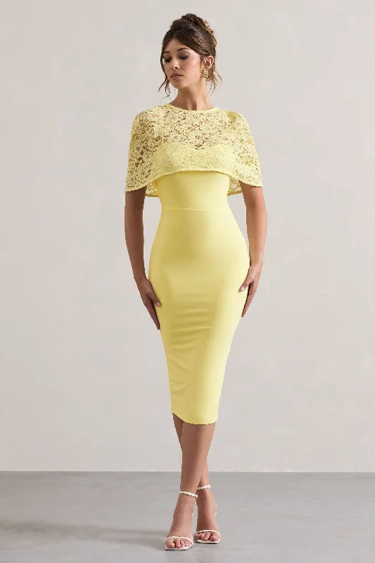 Ball Gown Women Dress with a Full Skirt for a Princess - like LookClaudette | Lemon Bodycon Midi Dress With Lace Overlay Ball Gown Women Dress with a Full Skirt for a Princess - like LookClaudette | Lemon Bodycon Midi Dress With Lace Overlay