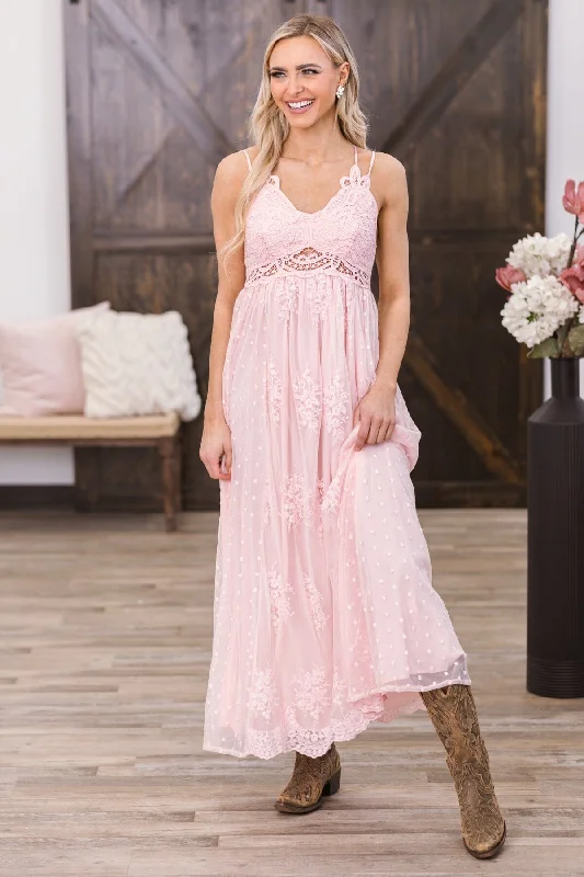 Mini Women Dress with a Short Hem for a Young and Trendy StyleDusty Rose Crochet Lace Bodice Maxi Dress Mini Women Dress with a Short Hem for a Young and Trendy StyleDusty Rose Crochet Lace Bodice Maxi Dress