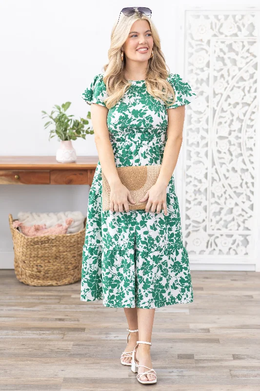 Ball Gown Women Dress with a Full Skirt for a Princess - like LookGreen Floral Print Cutout Back Midi Dress Ball Gown Women Dress with a Full Skirt for a Princess - like LookGreen Floral Print Cutout Back Midi Dress