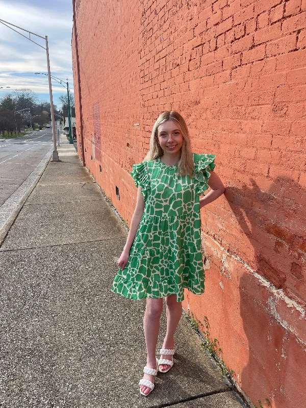 Mini Women Dress with a Short Hem for a Young and Trendy StyleGreen Giraffe Print Dress Mini Women Dress with a Short Hem for a Young and Trendy StyleGreen Giraffe Print Dress