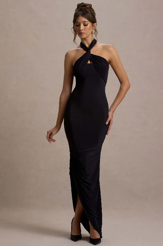 Mini Women Dress with a Short Hem for a Young and Trendy StyleJaiya | Black Ruched Halter-Neck Asymmetric Maxi Mini Women Dress with a Short Hem for a Young and Trendy StyleJaiya | Black Ruched Halter-Neck Asymmetric Maxi