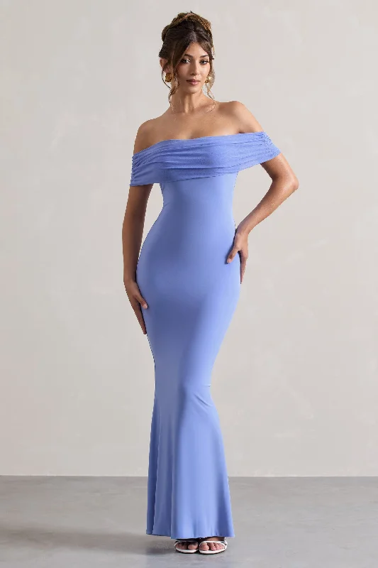 Sleeveless Women Dress in Bright Colors for Summer PartiesKiana | Pale Blue Bardot Maxi Dress Sleeveless Women Dress in Bright Colors for Summer PartiesKiana | Pale Blue Bardot Maxi Dress