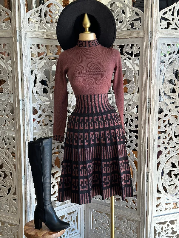 Ruffled Women Dress with Multiple Layers for a Playful and Girly StyleMock Neck Top and Skirt Patterned Set Ruffled Women Dress with Multiple Layers for a Playful and Girly StyleMock Neck Top and Skirt Patterned Set