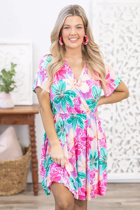 Pleated Women Dress with a Timeless and Elegant TexturePink Multicolor Floral Dress With Shorts Pleated Women Dress with a Timeless and Elegant TexturePink Multicolor Floral Dress With Shorts