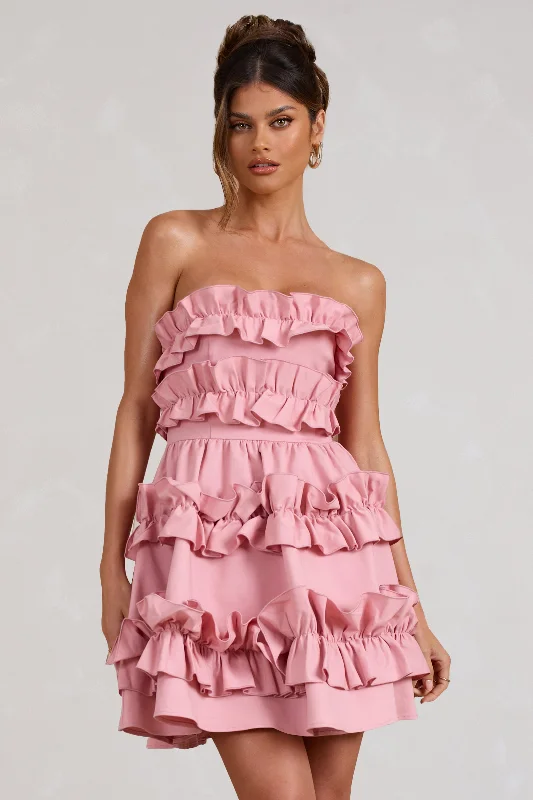 Mermaid - Style Women Dress with a Fitted Silhouette for Special OccasionsRosette | Blush Ruffled Bandeau Mini Dress Mermaid - Style Women Dress with a Fitted Silhouette for Special OccasionsRosette | Blush Ruffled Bandeau Mini Dress