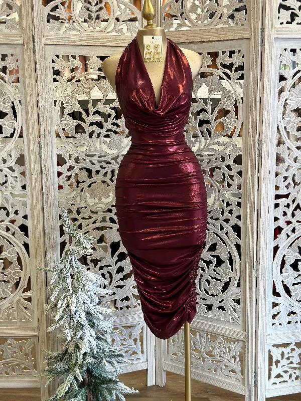 Plus Size Women Dress with a Flattering A - Line Cut for Comfort and StyleShiny Cowl Neck Mini Dress Plus Size Women Dress with a Flattering A - Line Cut for Comfort and StyleShiny Cowl Neck Mini Dress