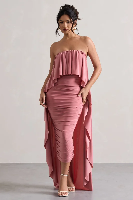 Mini Women Dress with a Short Hem for a Young and Trendy StyleUpon A Time | Blush Ruched Bandeau Midi Dress With Cape Mini Women Dress with a Short Hem for a Young and Trendy StyleUpon A Time | Blush Ruched Bandeau Midi Dress With Cape