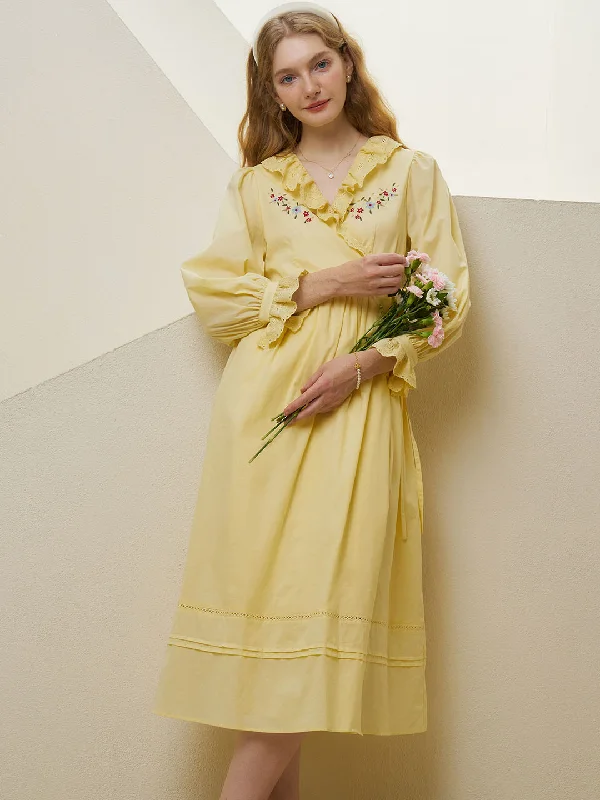 Empire Waist Women Dress to Accentuate the Bust and Conceal the Waist【Final Sale】Aubrie Floral Embroidery Lace Panel Cotton Dress Empire Waist Women Dress to Accentuate the Bust and Conceal the Waist【Final Sale】Aubrie Floral Embroidery Lace Panel Cotton Dress