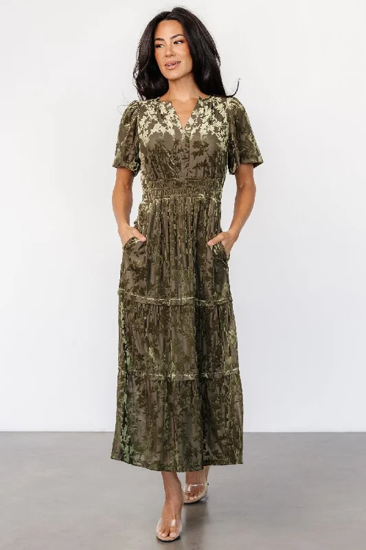 Wrap - Style Women Dress with Adjustable Fit for All Body TypesBronwyn Velvet Dress | Olive Wrap - Style Women Dress with Adjustable Fit for All Body TypesBronwyn Velvet Dress | Olive