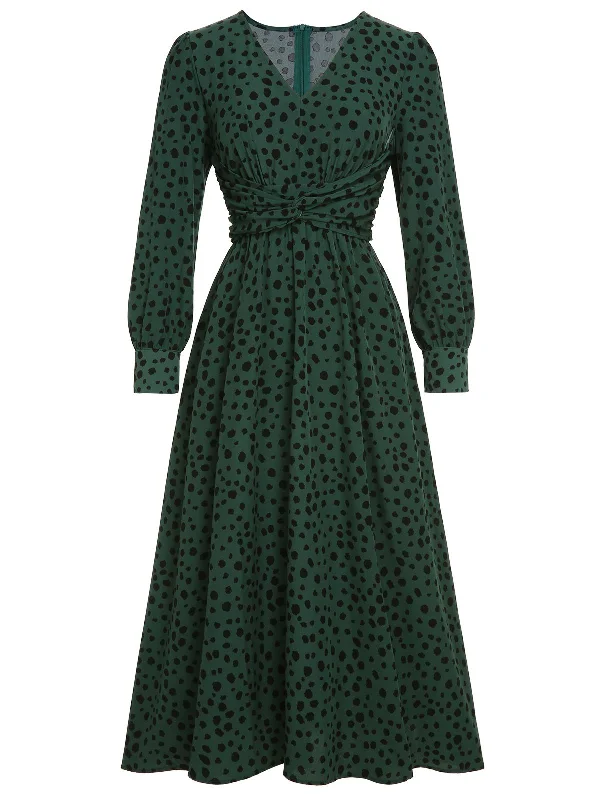 Off - the - Shoulder Women Dress for a Romantic and Feminine LookGreen V-Neck Leopard A-Line Dress Off - the - Shoulder Women Dress for a Romantic and Feminine LookGreen V-Neck Leopard A-Line Dress