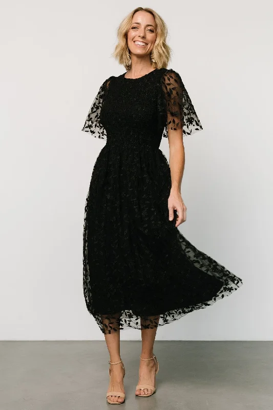 Plus Size Women Dress with a Flattering A - Line Cut for Comfort and StyleKendra Embroidered Dress | Black Plus Size Women Dress with a Flattering A - Line Cut for Comfort and StyleKendra Embroidered Dress | Black