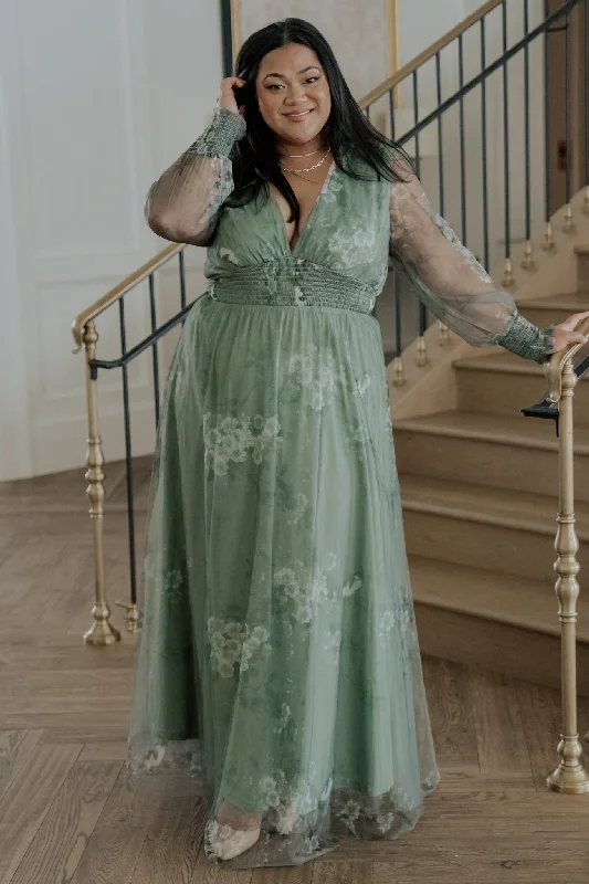Mermaid - Style Women Dress with a Fitted Silhouette for Special OccasionsLayla Tulle Maxi Dress | Dusty Green Floral Mermaid - Style Women Dress with a Fitted Silhouette for Special OccasionsLayla Tulle Maxi Dress | Dusty Green Floral