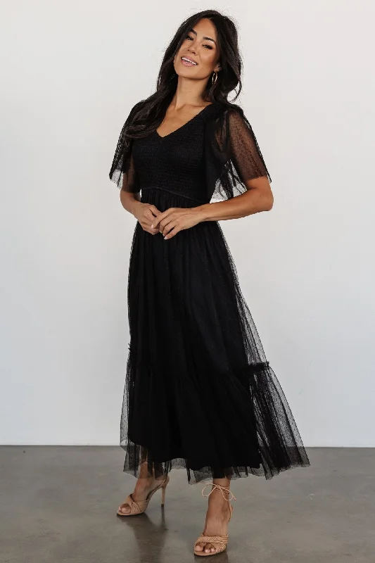Shift Women Dress with a Simple and Classic Design for Everyday WearMartha Smocked Tulle Dress | Black Shift Women Dress with a Simple and Classic Design for Everyday WearMartha Smocked Tulle Dress | Black