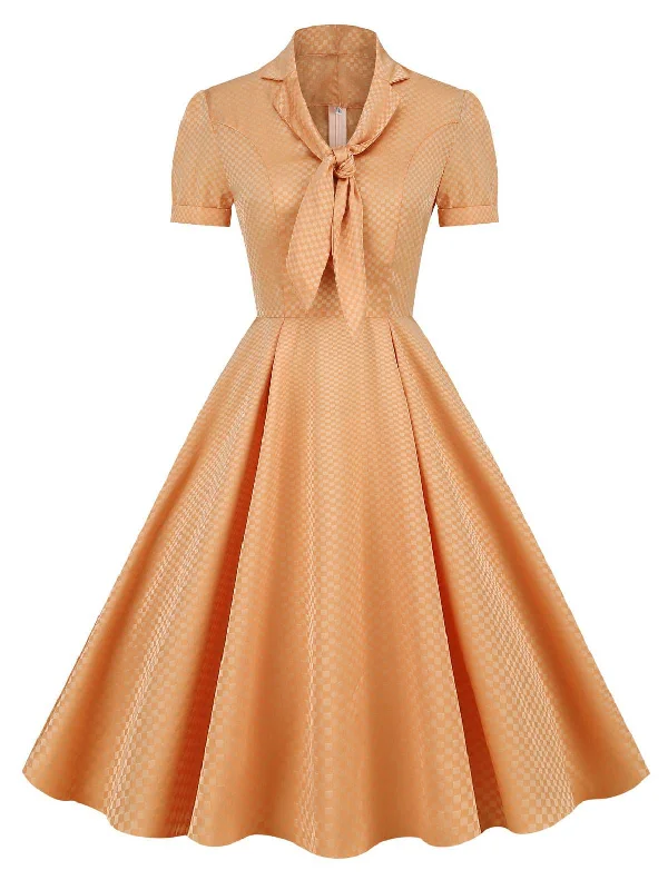 Sheath Women Dress with a Tailored Fit for a Professional LookOrange 1950s Plaid Tie Collar Dress Sheath Women Dress with a Tailored Fit for a Professional LookOrange 1950s Plaid Tie Collar Dress