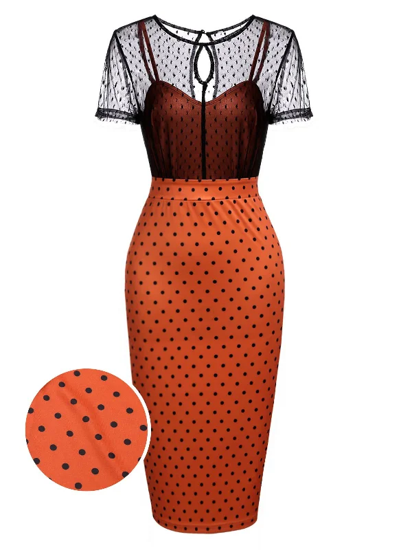 Lace - Embellished Women Dress for an Elegant and Sophisticated AppearanceOrange 1960s Illusion Bodycon Dress Lace - Embellished Women Dress for an Elegant and Sophisticated AppearanceOrange 1960s Illusion Bodycon Dress