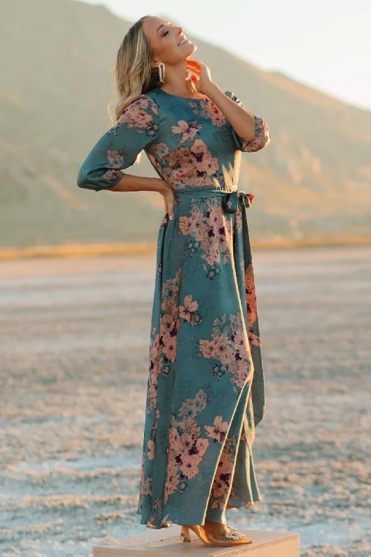 Halter Neck Women Dress to Show Off the Shoulders and NecklinePaula Satin Maxi Dress | Blue + Pink Multi Halter Neck Women Dress to Show Off the Shoulders and NecklinePaula Satin Maxi Dress | Blue + Pink Multi