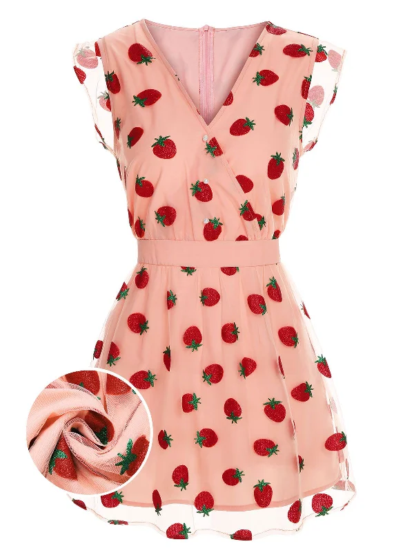 Lace - Embellished Women Dress for an Elegant and Sophisticated AppearancePink 1960s Strawberry Mesh Mini Dress Lace - Embellished Women Dress for an Elegant and Sophisticated AppearancePink 1960s Strawberry Mesh Mini Dress