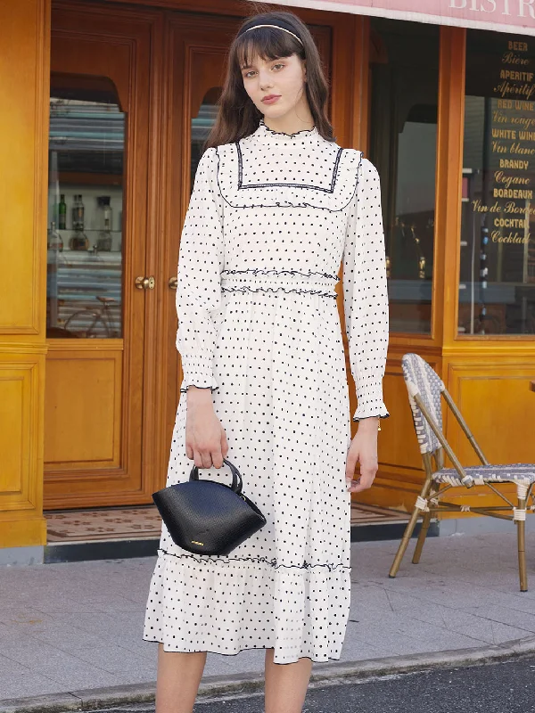 Mini Women Dress with a Short Hem for a Young and Trendy Style【Black Friday】Rosalina Half Turtleneck Polka Dot Contrast Lace Panel Dress Mini Women Dress with a Short Hem for a Young and Trendy Style【Black Friday】Rosalina Half Turtleneck Polka Dot Contrast Lace Panel Dress