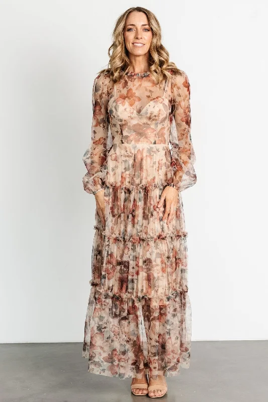 Mini Women Dress with a Short Hem for a Young and Trendy StyleStephanie Tiered Maxi Dress | Taupe Floral Mini Women Dress with a Short Hem for a Young and Trendy StyleStephanie Tiered Maxi Dress | Taupe Floral