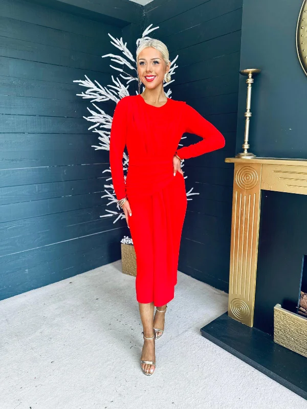 Little Black Women Dress with Sequins for a Glamorous Night OutThea Drape Detail Midi Dress Red Little Black Women Dress with Sequins for a Glamorous Night OutThea Drape Detail Midi Dress Red