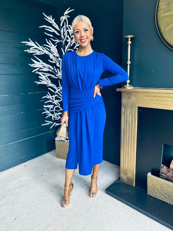 Ruffled Women Dress with Multiple Layers for a Playful and Girly StyleThea Drape Detail Midi Dress Royal Ruffled Women Dress with Multiple Layers for a Playful and Girly StyleThea Drape Detail Midi Dress Royal