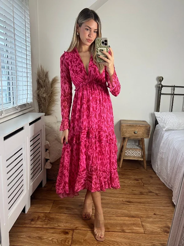 Ball Gown Women Dress with a Full Skirt for a Princess - like LookBirdie Frill Tie Back Dress / Pink Animal Ball Gown Women Dress with a Full Skirt for a Princess - like LookBirdie Frill Tie Back Dress / Pink Animal