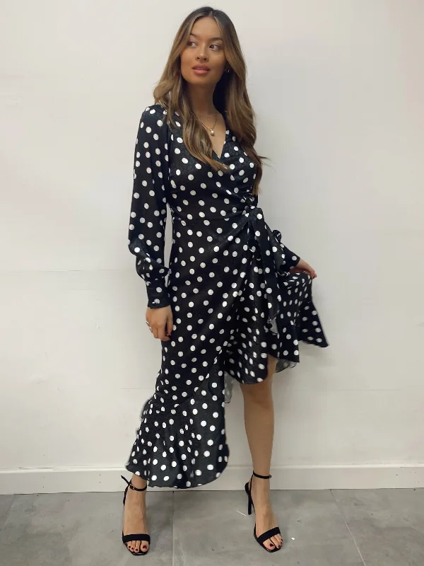 Ball Gown Women Dress with a Full Skirt for a Princess - like LookCharlotte Wrap Midi Dress / Mono Spot Ball Gown Women Dress with a Full Skirt for a Princess - like LookCharlotte Wrap Midi Dress / Mono Spot