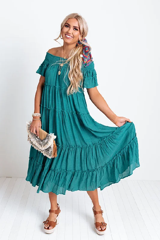 Strapless Women Dress with a Built - in Bra for Comfort and SupportHollywood Bungalow Midi Dress In Teal Strapless Women Dress with a Built - in Bra for Comfort and SupportHollywood Bungalow Midi Dress In Teal
