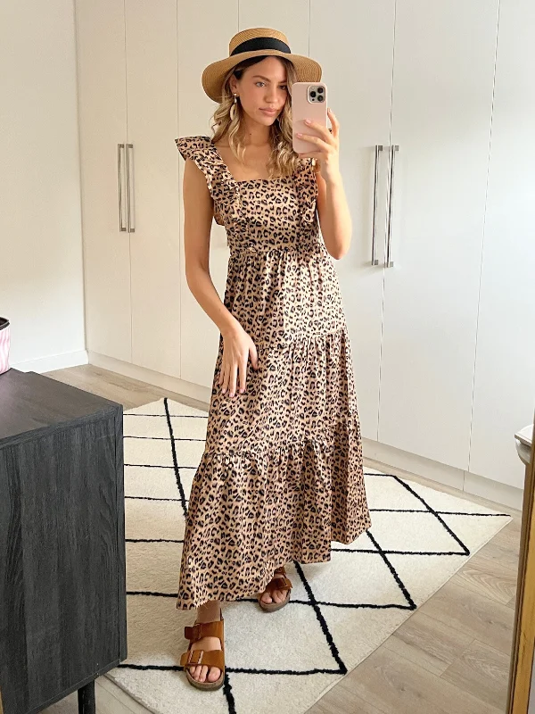 Wrap - Style Women Dress with Adjustable Fit for All Body TypesMollie Cotton Ruffle Tiered Midi Dress / Animal Print Wrap - Style Women Dress with Adjustable Fit for All Body TypesMollie Cotton Ruffle Tiered Midi Dress / Animal Print