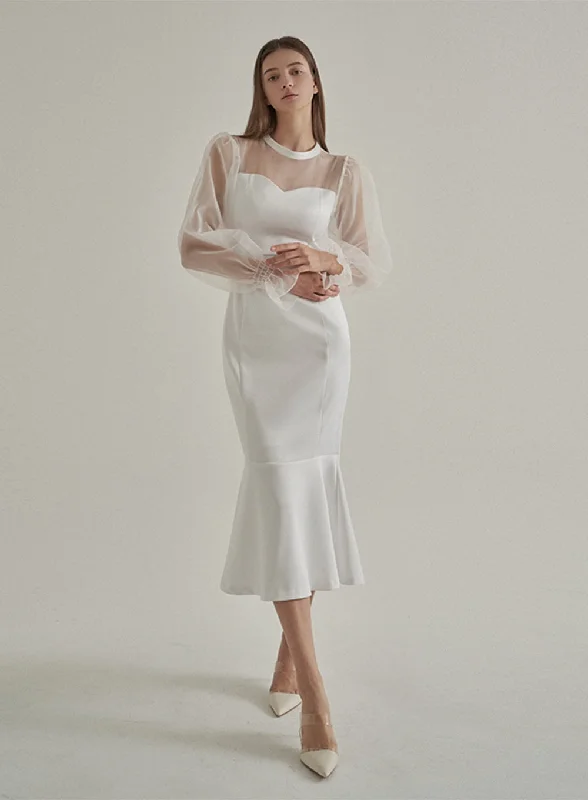 Strapless Women Dress with a Built - in Bra for Comfort and SupportSheer Shoulder Mermaid Style Midi Wedding and Party Dress IA16 Strapless Women Dress with a Built - in Bra for Comfort and SupportSheer Shoulder Mermaid Style Midi Wedding and Party Dress IA16