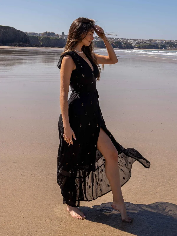 Wrap - Style Women Dress with Adjustable Fit for All Body TypesSouth Beach Lagos Sequin Wrap Midi Beach Dress / Black Wrap - Style Women Dress with Adjustable Fit for All Body TypesSouth Beach Lagos Sequin Wrap Midi Beach Dress / Black