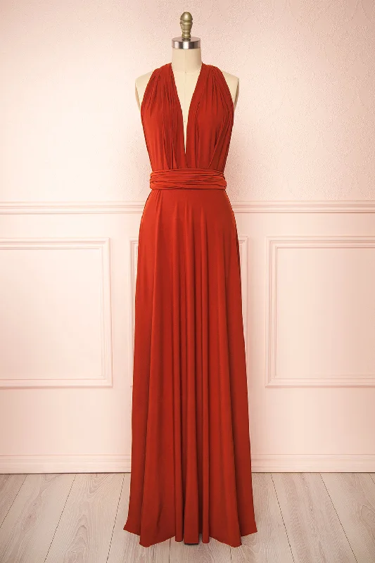 Sleeveless Women Dress in Bright Colors for Summer PartiesViolaine Rust | Convertible Maxi Dress Sleeveless Women Dress in Bright Colors for Summer PartiesViolaine Rust | Convertible Maxi Dress