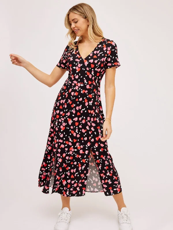 Empire Waist Women Dress to Accentuate the Bust and Conceal the WaistWinnie V Neck Midi Dress / Abstract Heart Empire Waist Women Dress to Accentuate the Bust and Conceal the WaistWinnie V Neck Midi Dress / Abstract Heart