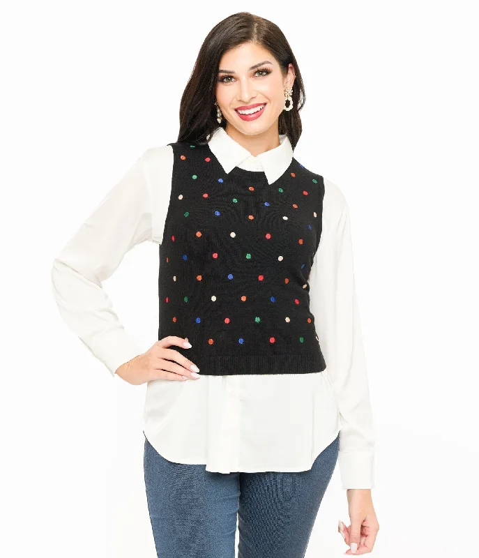 long length women cardigan with side slitslong length women cardigan with side slitsBlack & Multicolor Polka Dot Sweater Vest long length women cardigan with side slitslong length women cardigan with side slitsBlack & Multicolor Polka Dot Sweater Vest