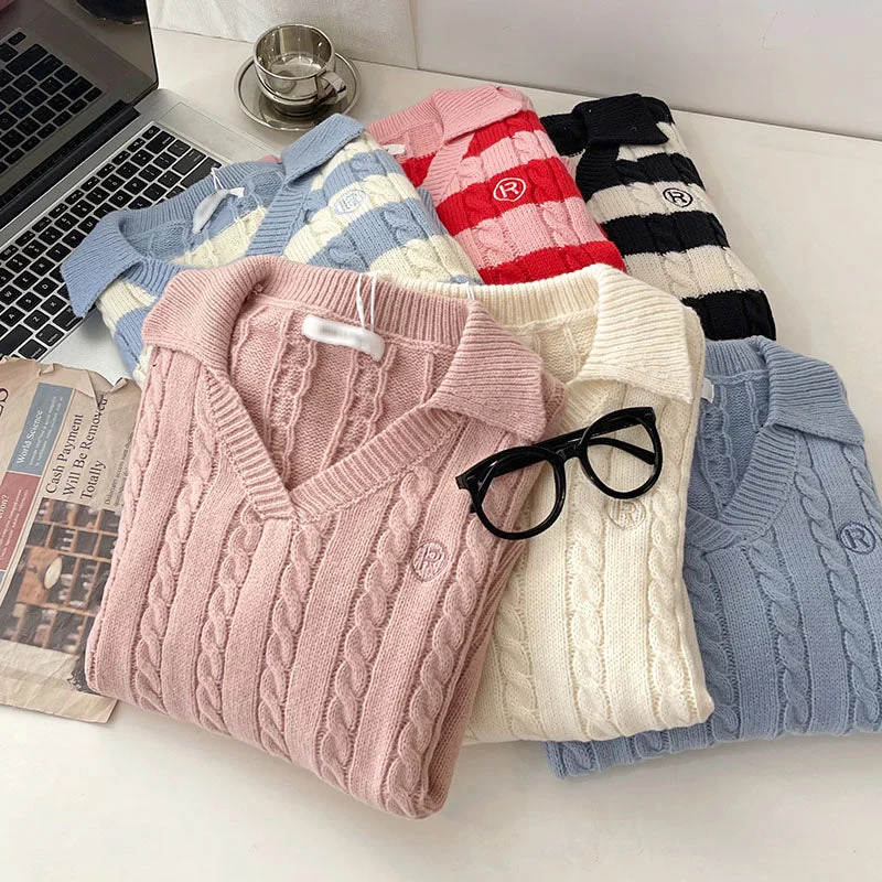v neck women cardigan to elongate the necklinev neck women cardigan to elongate the necklineCable Knit Polo Sweater (6 Colors) v neck women cardigan to elongate the necklinev neck women cardigan to elongate the necklineCable Knit Polo Sweater (6 Colors)