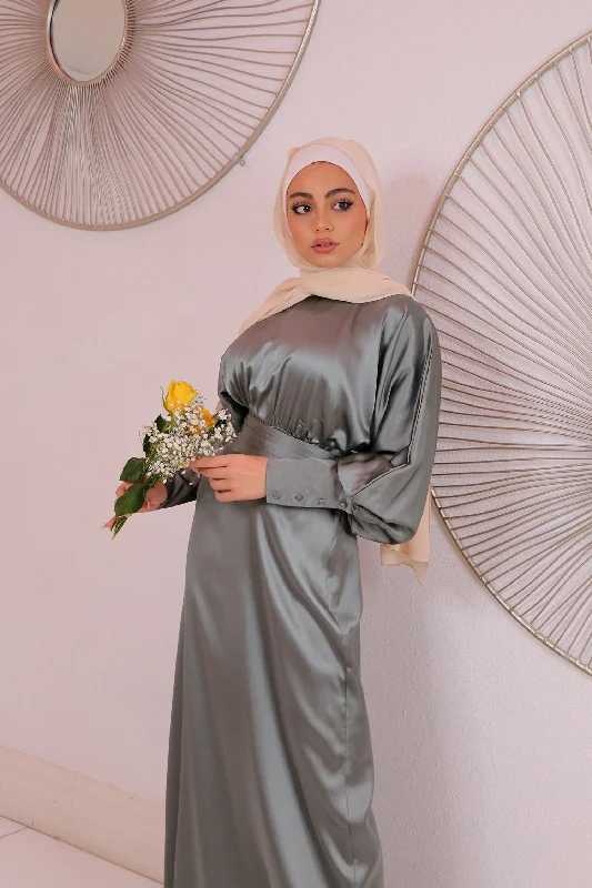 hand knitted women cardigan with artisanal charmhand knitted women cardigan with artisanal charmLiliana Batwing Satin Dress - Mint Gray hand knitted women cardigan with artisanal charmhand knitted women cardigan with artisanal charmLiliana Batwing Satin Dress - Mint Gray