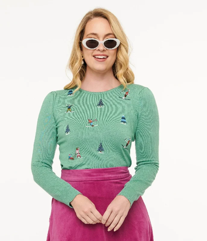 sequin embellished women cardigan for special occasionssequin embellished women cardigan for special occasionsRoyal Monk 1950s Teal Ski Snow Season Sweater sequin embellished women cardigan for special occasionssequin embellished women cardigan for special occasionsRoyal Monk 1950s Teal Ski Snow Season Sweater