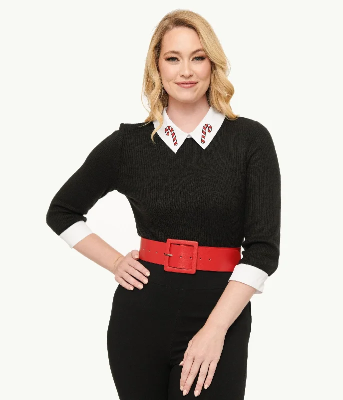 color block women cardigan with bold huescolor block women cardigan with bold huesUnique Vintage Black & White Candy Cane Print Contrast Sabrina Sweater