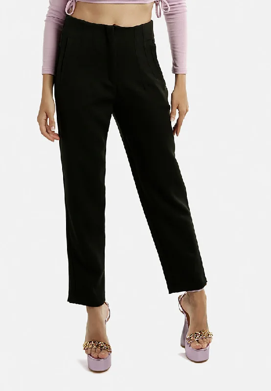Button - fly women jeans with a traditional touchHigh Waist Semi Casual Trousers