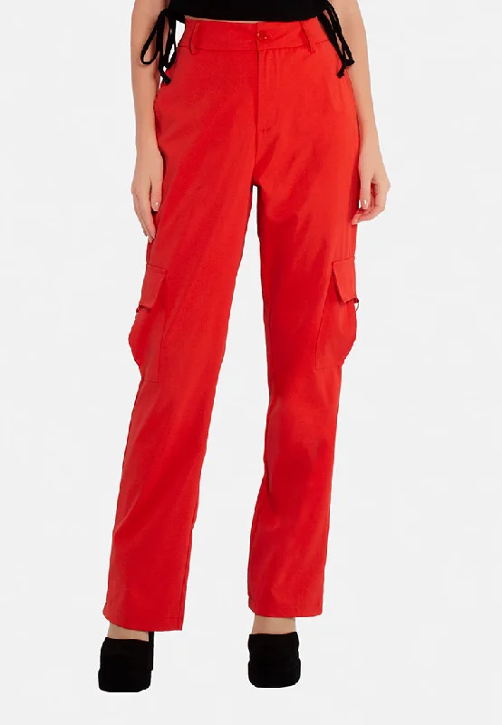 Colored women jeans in vibrant hues like red and yellowHigh Waist Cargo Pants